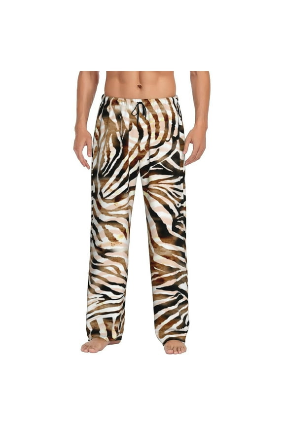 Watercolor Zebra Print Men's Straight Lounge Pajama Pants - The Ultimate in Comfortable Sleepwear-Medium