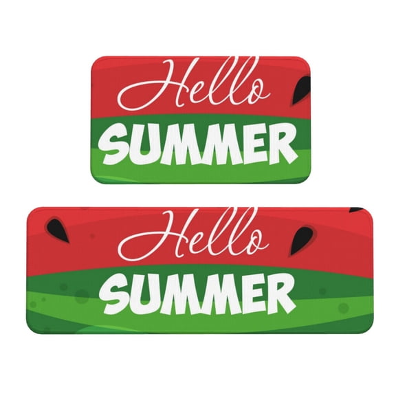 Xecao Watermelon Hello Summer Patten Kitchen Rugs and Mats Sets,2 Pieces Non-Slip Washable Rugs, Kitchen Mat for Floor,Suit for Kitchen Decor and Accessories