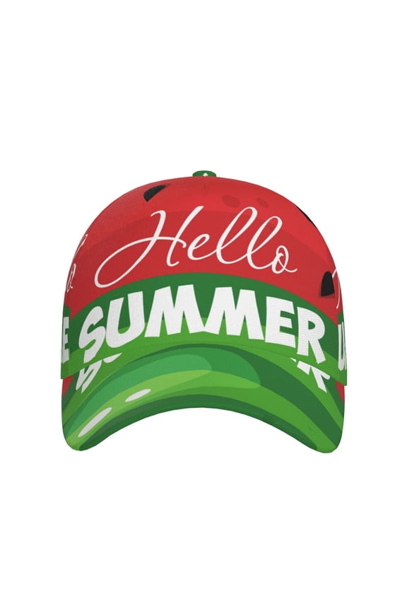 Watermelon Hello Summer for Baseball Cap: Unisex, crafted from classic polyester twill fabric, featuring a soft unconstructed design
