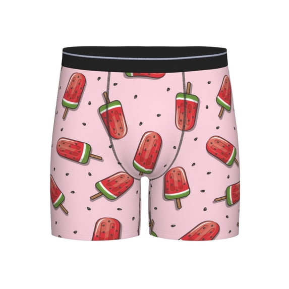 Xecao Watermelon Ice Cream Print Boxer Briefs for Men's Stretch Moisture-Wicking Underwear, Mid-Rise Classics breathable fabric