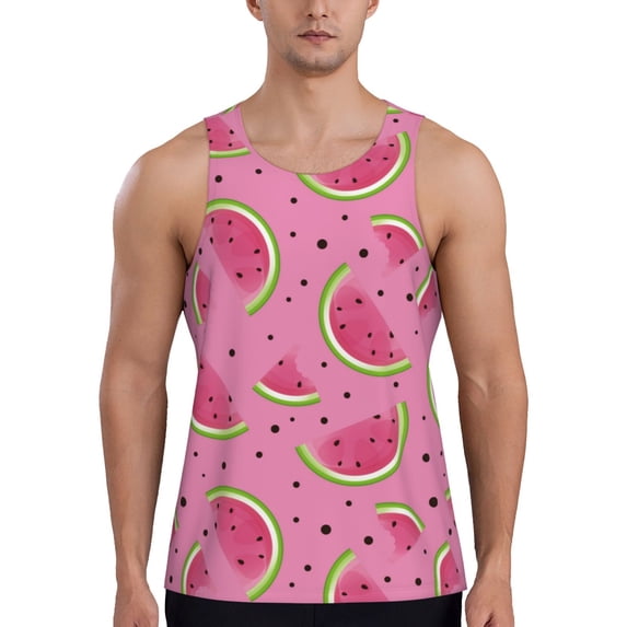 Xecao Watermelon Men's Tank Top Workout Quick Dry Sleeveless Gym Jogging Muscle Shirts Summer Swim Beach Tops