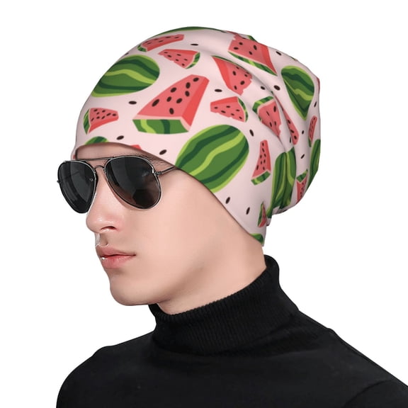 Xecao Watermelon Print Beanie Knitted Hat for Men Women, Winter Fashion Knit Cuffed Caps Unisex