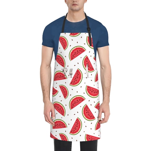Xecao Watermelon Print Kitchen Cooking Aprons, Waterproof Adjustable Bib Aprons with 2 Pockets for Women Men Chef