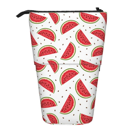 Xecao Watermelon Print Telescopic Pencil Bag Pen Holder Pop Up Stationery Case Stand-up Retractable Transformer Bag Standing Organizer