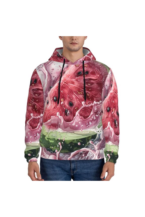 Watermelon Splash Realism Art Pattern Men's Adult Pullover Hoodie,Hooded Sweatshirt-X-Large