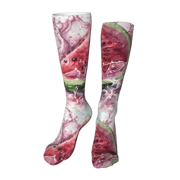 Xecao Watermelon Splash Realism Art Print Calf Socks Seamless Toe, Knee High Long Socks, Sports Socks Trouser Socks for Women and Men-One Size