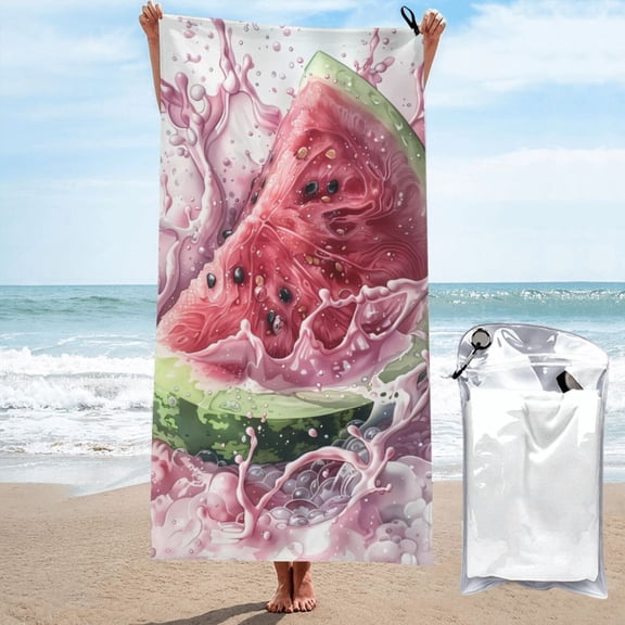 Xecao Watermelon Splash Realism Art Print Quick Dry Towel - Lightweight Microfiber Travel Towels w/Bag - Fast Drying Towel Set for Camping, Beach, Gym-27.5"x55"