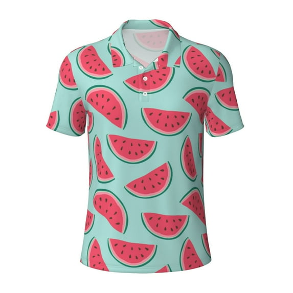 Xecao Watermelon for Mens' Casual Short Sleeve Button-Down Polo Shirts for a Classic Golf Look