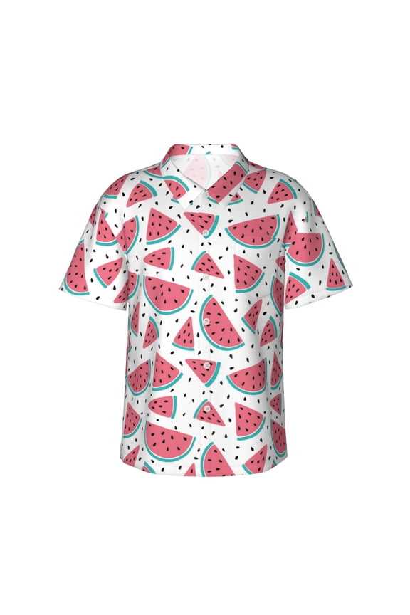 Watermelon print Hawaiian shirt - a stylish short-sleeve button-down for men, perfect for casual beach and tropical outings.