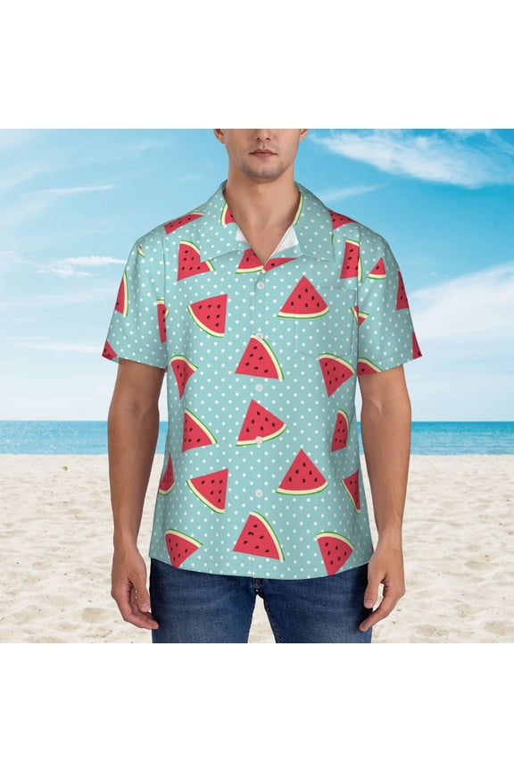 Watermelon print Hawaiian shirt - a stylish short-sleeve button-down for men, perfect for casual beach and tropical outings.