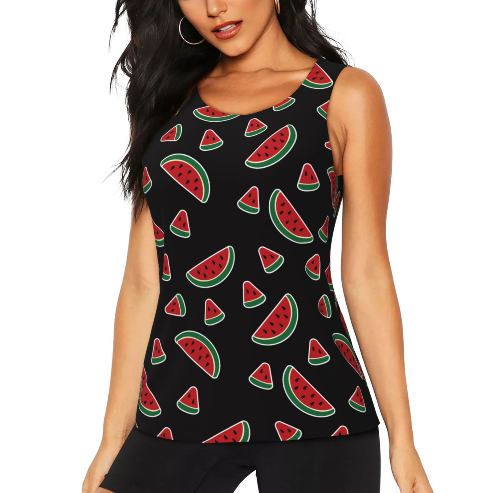 Xecao Watermelon print women's scoop neck, loosefit workout tank tops