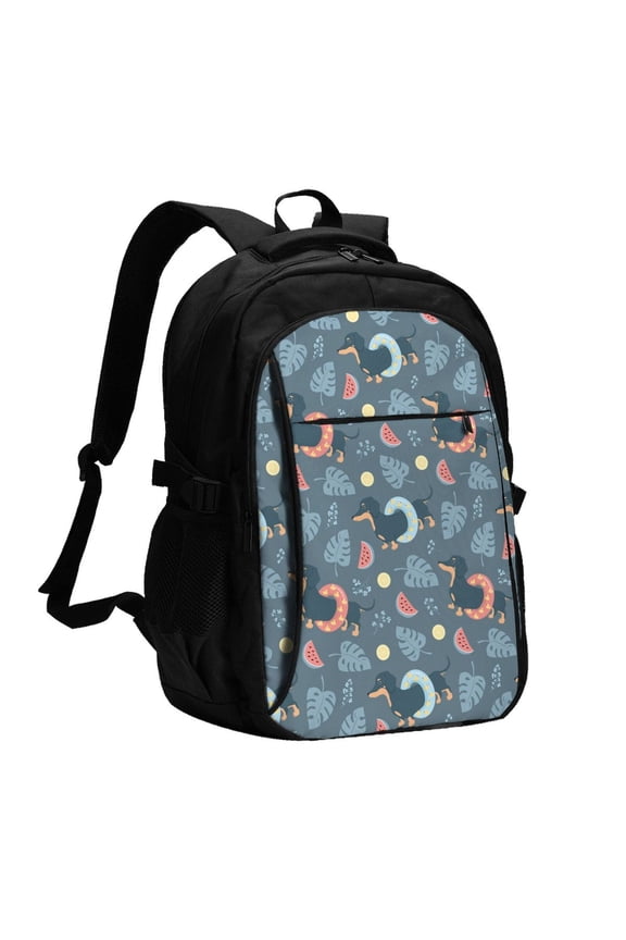 Watermelons Dachshunds for Travel Laptop Backpack, USB-Charging-Enabled, Spacious Business Backpack for Men and Women,College School Computer Bag