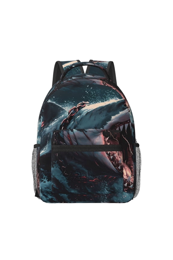 Wave Chain Shark Travel Backpack: A spacious, stylish computer backpack ideal for men and women, perfect for college, school, or daily travels