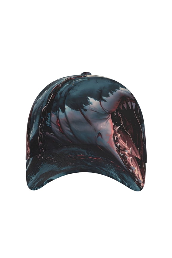 Wave Chain Shark for Baseball Cap: Unisex, crafted from classic polyester twill fabric, featuring a soft unconstructed design