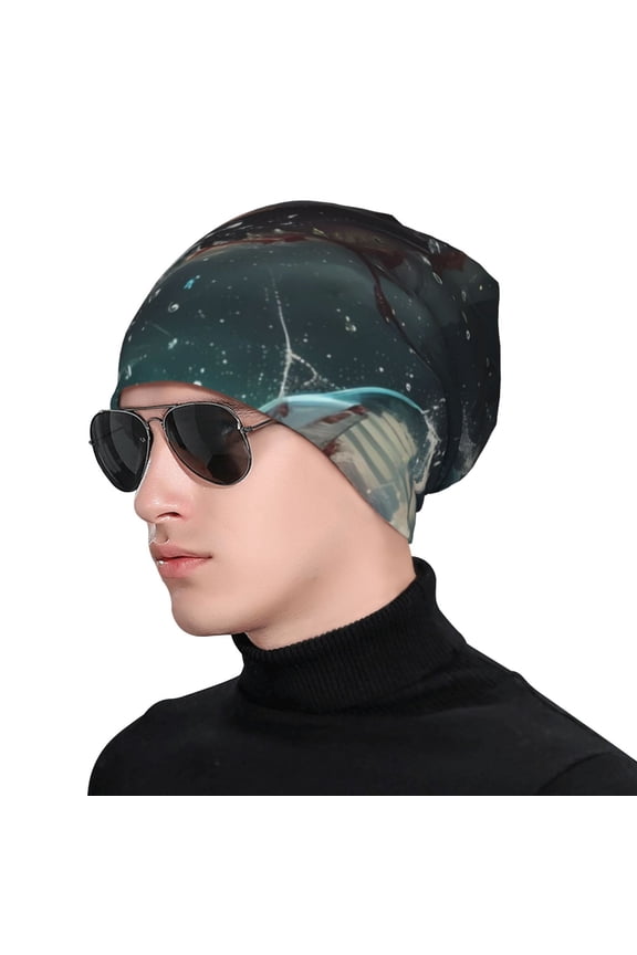 Wave Ocean Animal Shark Print Beanie Knitted Hat for Men Women, Winter Fashion Knit Cuffed Caps Unisex