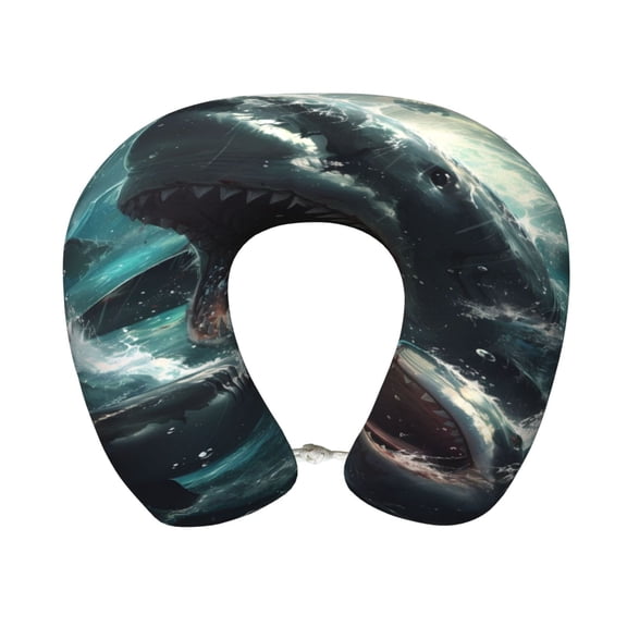 Xecao Wave Ocean Animal Shark Print Memory Foam Cervical Neck Pillow Versatile U-Shaped Pillows for Home,Office,Camping,Travelling,Soft Washable Cover
