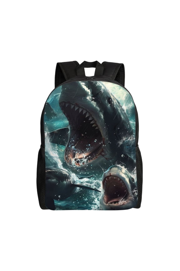Wave Ocean Animal Shark Print School Backpack with Laptop Compartment Small Travel Laptop Backpack for Women Men Waterproof College Backpack Simple School Bag