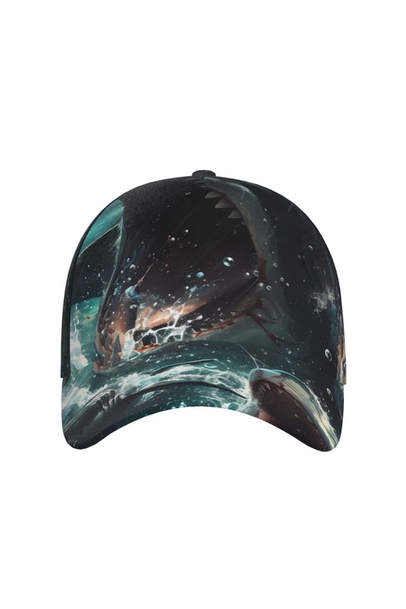 Wave Ocean Animal Shark for Baseball Cap: Unisex, crafted from classic polyester twill fabric, featuring a soft unconstructed design