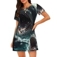 thumbnail image 1 of Xecao Wave Ocean Animal Shark for Women's Loose Nightgown Sleepwear Short Sleeves Shirt Casual Print Sleepdress, 1 of 6