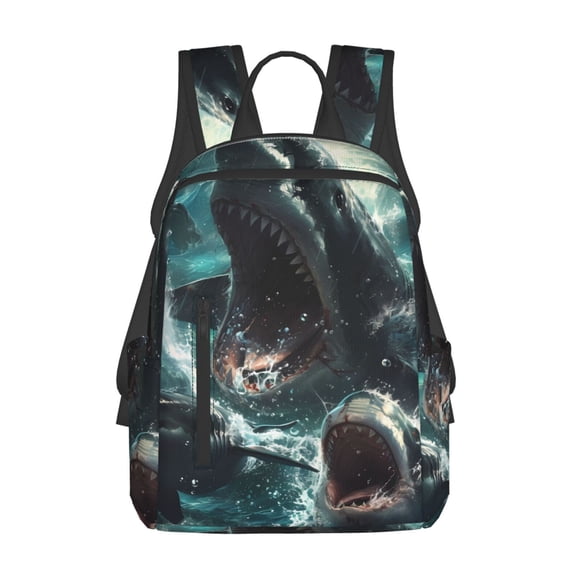 Xecao Wave Ocean Animal Shark print Backpack For women men Aesthetic Lightweight Travel Daypack Simple Cute Backpack For Bookbag