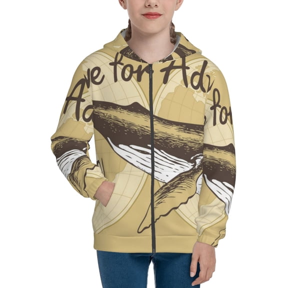 Xecao We Live for Adventure Pattern Zip Up Hoodies for Boys Girls, Sweatshirt with Pockets-Medium