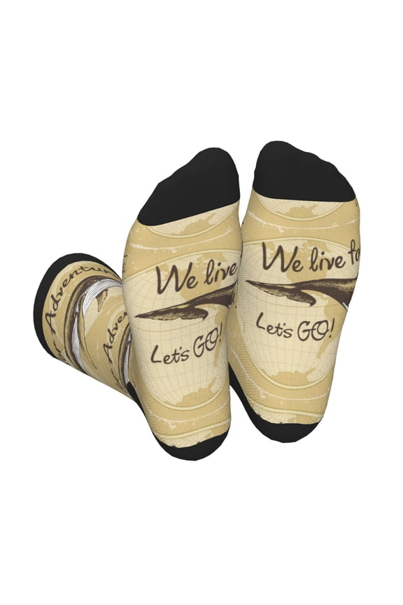 We Live for Adventure Print Crew Socks for Men and Women, Men's Soft Moisture-wicking Sock