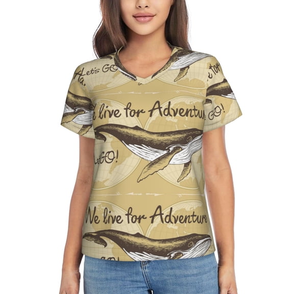 Xecao We Live for Adventure for Women's V-Neck T-Shirts-Elegant Half-Sleeve Tops Perfect for Summer-Medium