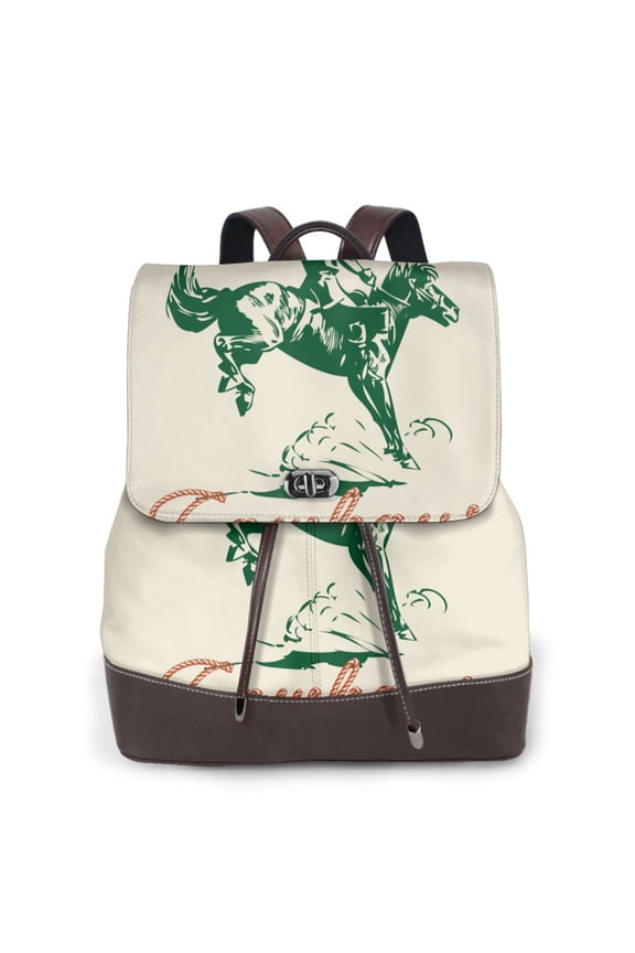 West Cowboys Print Large Backpack Soft Leather for Women Travel with Compartment, Adjustable Convertible Strap
