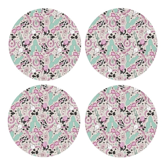 Xecao West Cowgirl Disco for MDF Cork Coaster 4 Pcs,Drink Coasters,Suit for House Warming Gifts New Home ,Coffee Table Decor-Round Shape