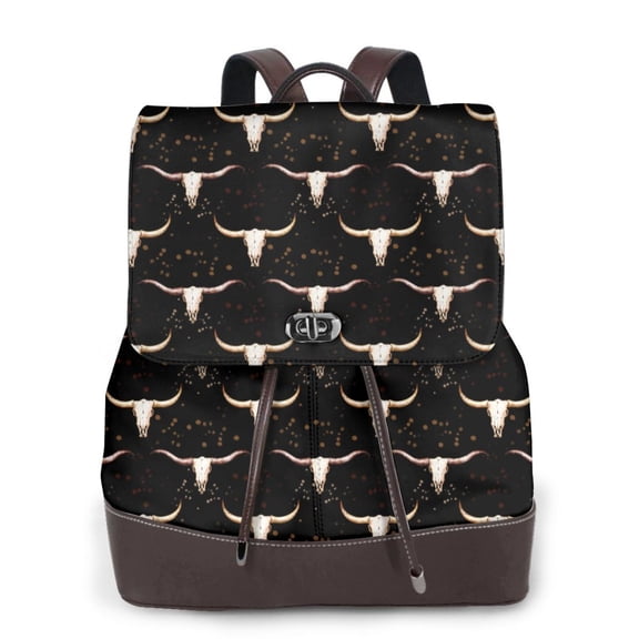 Xecao Western Cowboy Print Large Backpack Soft Leather for Women Travel with Compartment, Adjustable Convertible Strap