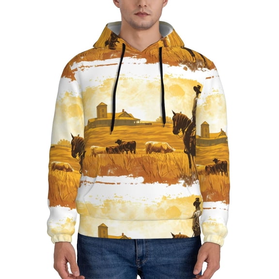 Xecao Western Cowboy Ranch Pattern Men's Adult Pullover Hoodie,Hooded Sweatshirt-Medium