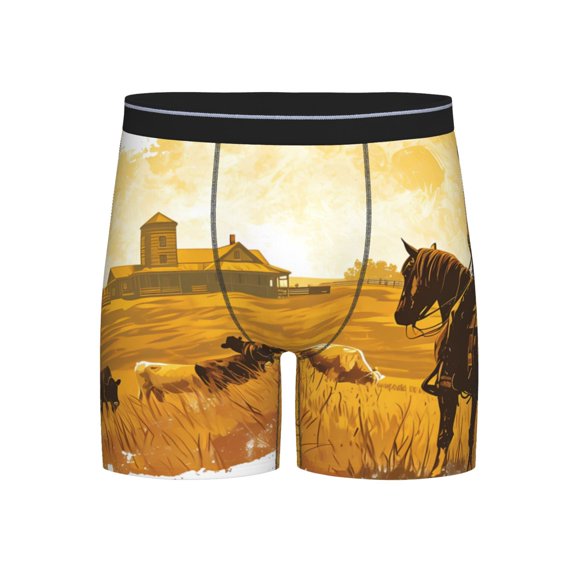 Xecao Western Cowboy Ranch Print Boxer Briefs for Men's Stretch Moisture-Wicking Underwear, Mid-Rise Classics breathable fabric