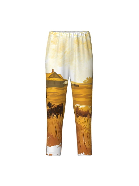 Western Cowboy Ranch Print Teenagers' Pajama Pants Long Sleep Pants Soft Elastic Waist Pajama Bottoms Elastic waist with 2 Pockets 5-16 Years-Large