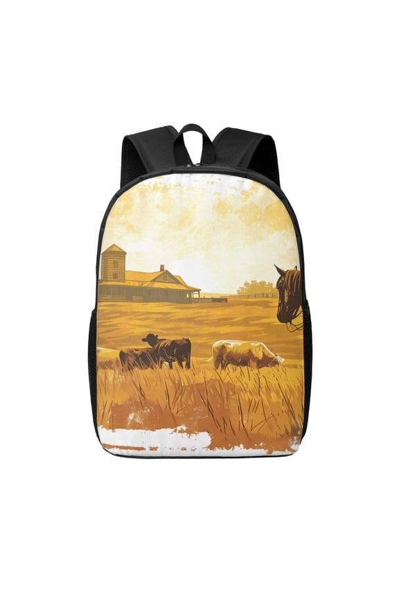 Western Cowboy Ranch print Travel Backpack, Large Computer Backpack for Men Women, College School Rucksack Book Bag