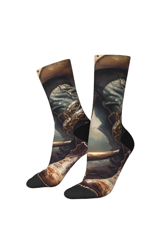 Western Cowboy Snake Ram Skull Pattern Sport Socks for Women and Men Crew Socks Sporty Calf Socks Casual Socks