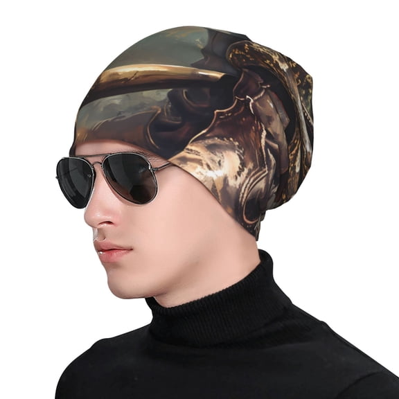 Xecao Western Cowboy Snake Ram Skull Print Beanie Knitted Hat for Men Women, Winter Fashion Knit Cuffed Caps Unisex