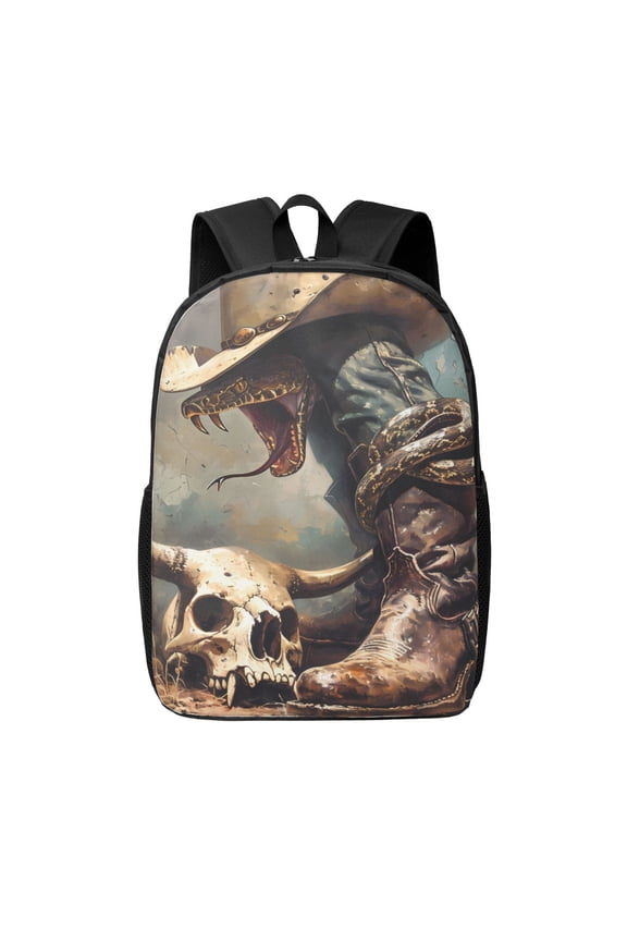 Western Cowboy Snake Ram Skull print Travel Backpack, Large Computer Backpack for Men Women, College School Rucksack Book Bag