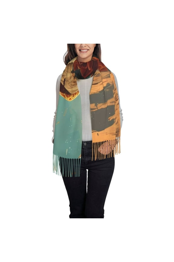 Western Desert Cactus Bald Eagle Pattern Womens Winter Scarf Fall Scarf Oversized Large Scarf for Women Warm Shawl Wrap