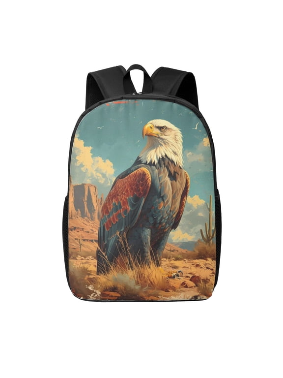 Western Desert Cactus Bald Eagle print Travel Backpack, Large Computer Backpack for Men Women, College School Rucksack Book Bag