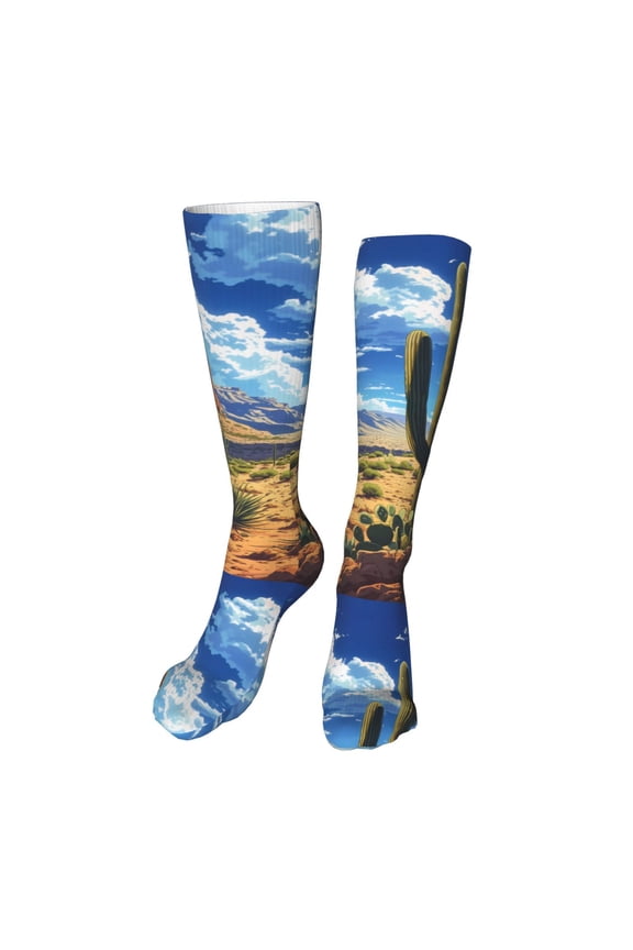 Western Desert Cactus Print Calf Socks Seamless Toe, Knee High Long Socks, Sports Socks Trouser Socks for Women and Men-One Size