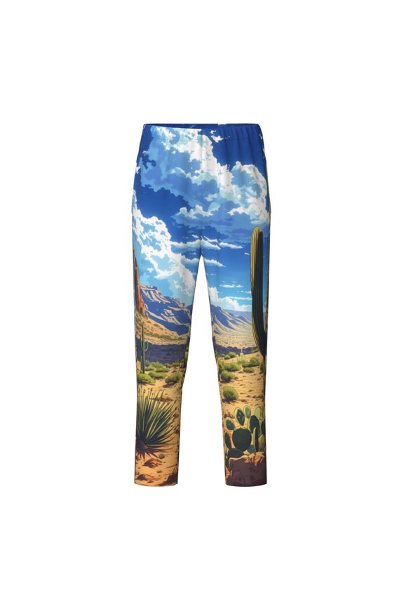 Western Desert Cactus Print Teenagers' Pajama Pants Long Sleep Pants Soft Elastic Waist Pajama Bottoms Elastic waist with 2 Pockets 5-16 Years-Large