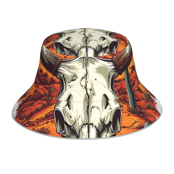 Xecao Western Desert Cactus Ram Skull Print Men and Women Night Reflective Hat Runner Cap Visor Bucket Hat Boonie Cap