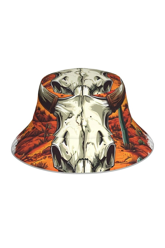 Western Desert Cactus Ram Skull Print Men and Women Night Reflective Hat Runner Cap Visor Bucket Hat Boonie Cap