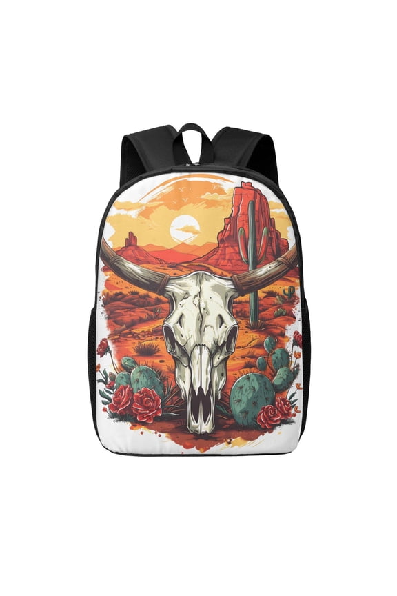 Western Desert Cactus Ram Skull print Travel Backpack, Large Computer Backpack for Men Women, College School Rucksack Book Bag
