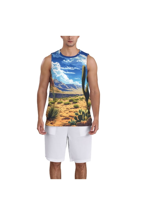 Western Desert Cactus print basketball shirt for both men and women, a unisex basketball jersey perfect for theme parties-3X-Large