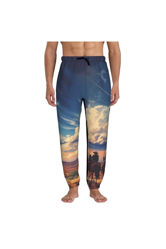 Western Desert Cloud Cowboy Print Active Tech Joggers for Men, Mens Sweatpants Lounge Pants with Pockets-X-Large