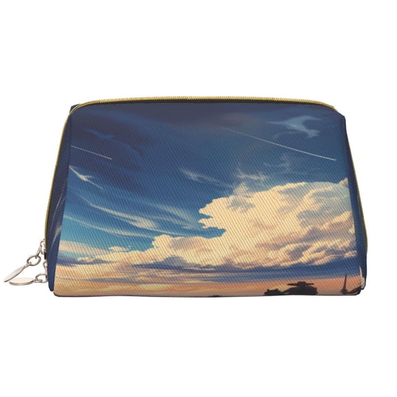 Xecao Western Desert Cloud Cowboy Print Fashion Makeup PVC Bag Large Capacity Travel Cosmetic Bag for Women Organizer Toiletry Clutch