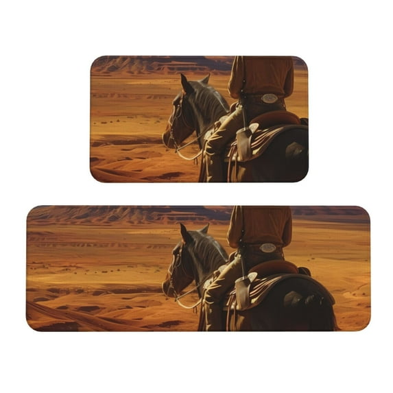 Xecao Western Desert Cowboy Cloud Patten Kitchen Rugs and Mats Sets,2 Pieces Non-Slip Washable Rugs, Kitchen Mat for Floor,Suit for Kitchen Decor and Accessories