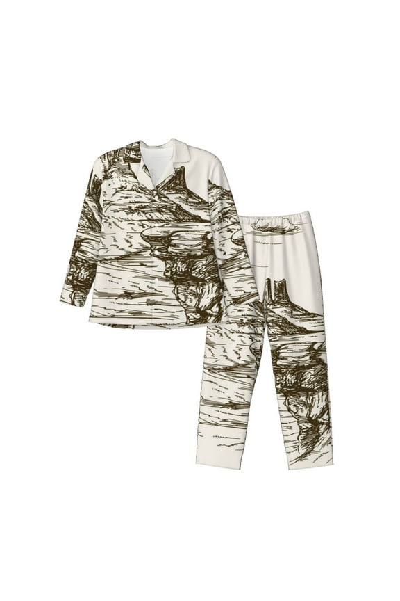 Western Desert Cowboys 1 Print Pajamas Set Mens Pajamas Long Sleeve Loungewear Two-Piece Sleepwear Button-Down Pjs Set,2PJS-Large