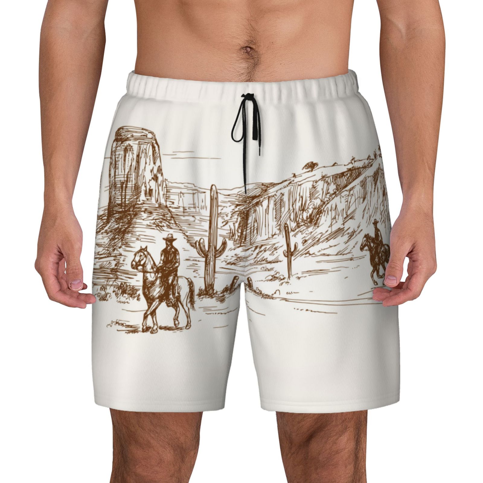 Xecao Western Desert Cowboys for Men's Swimming Trunks Swim Trunks Quick Dry Swim Shorts with Mesh Lining Funny Swimwear Bathing Suits